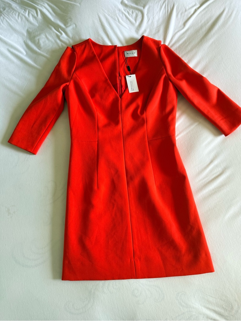 Milly Vibrant Red V-Neck Sheath Dress